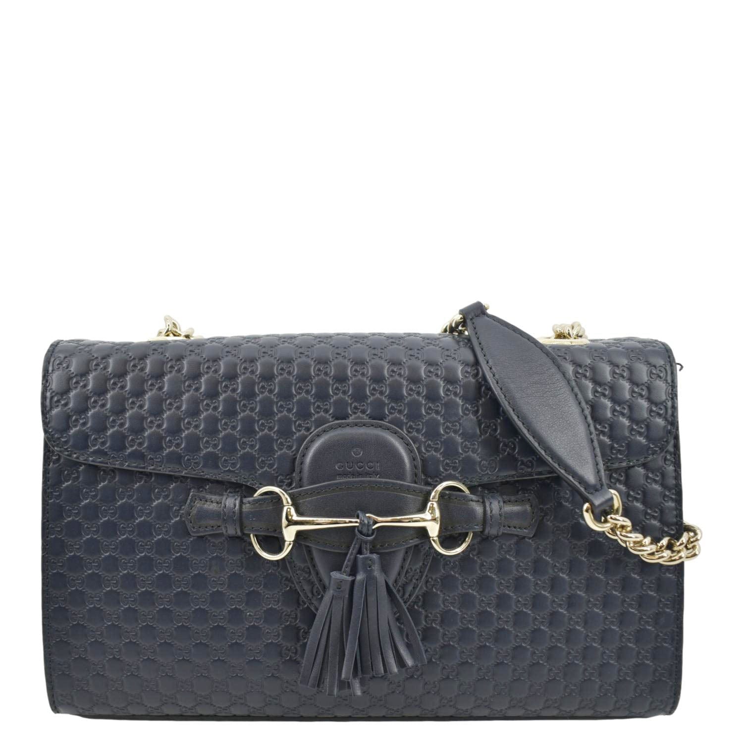 Gucci Emily Chain Shoulder Bag Navy Leather Blue