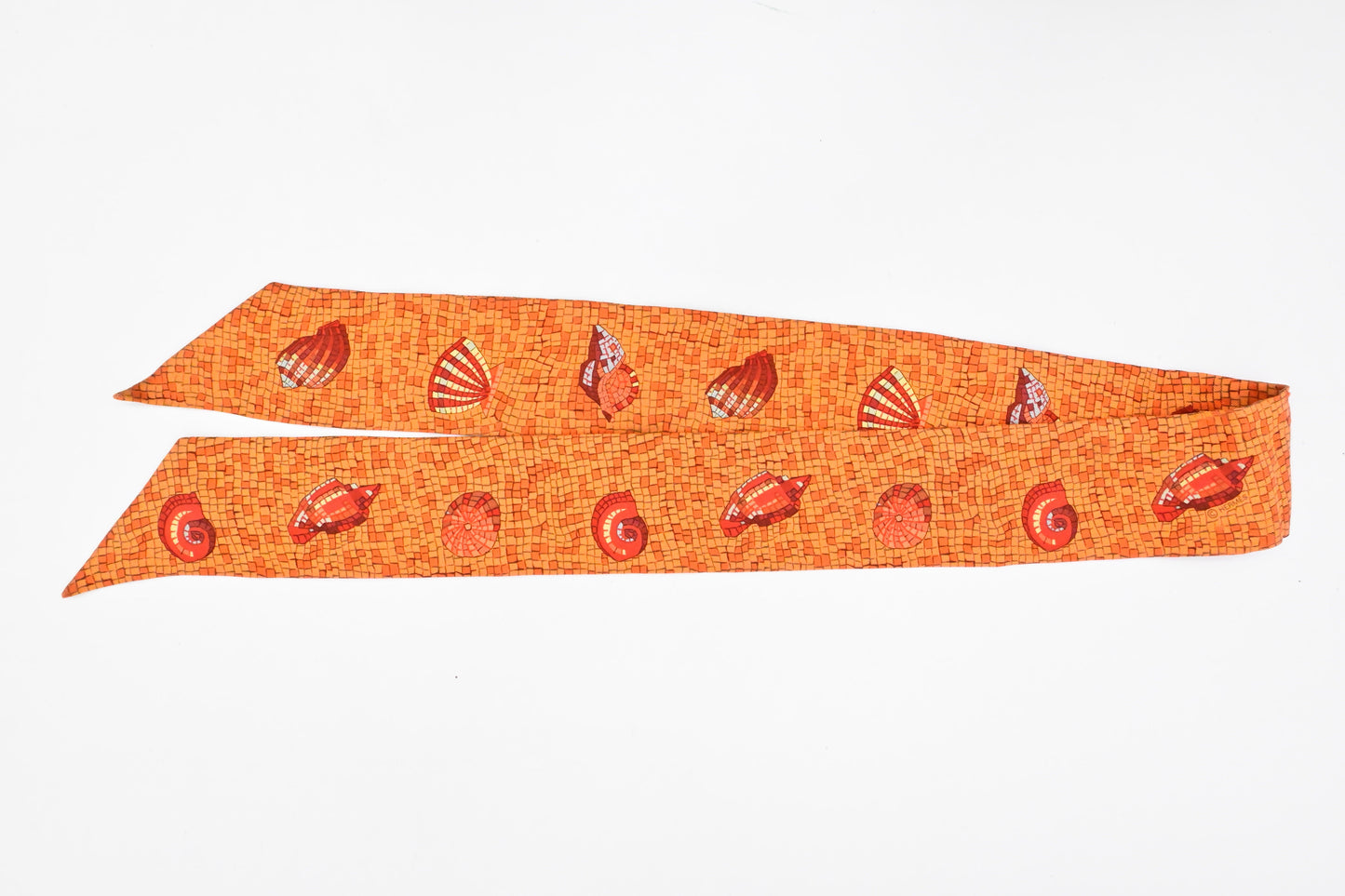 Hermes 'Mosaic Seashells' Twilly In Orange Silk Handbag Travel Bag