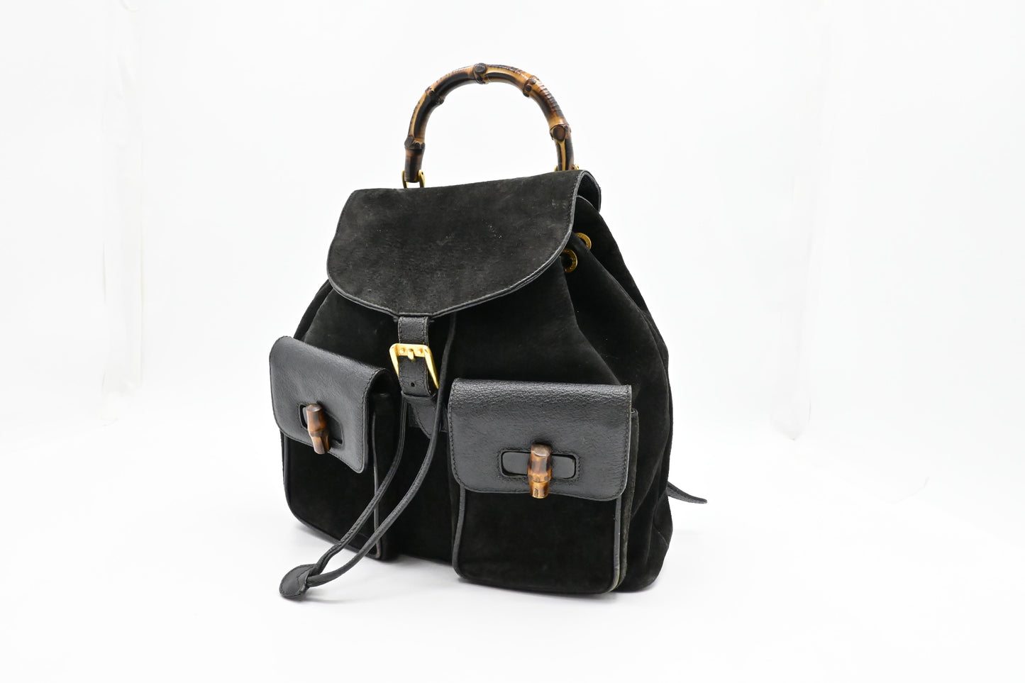 Gucci Bamboo Backpack Suede Black