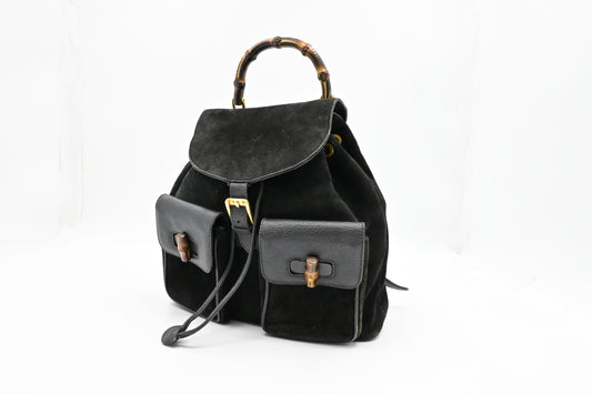 Gucci Bamboo Backpack Suede Black