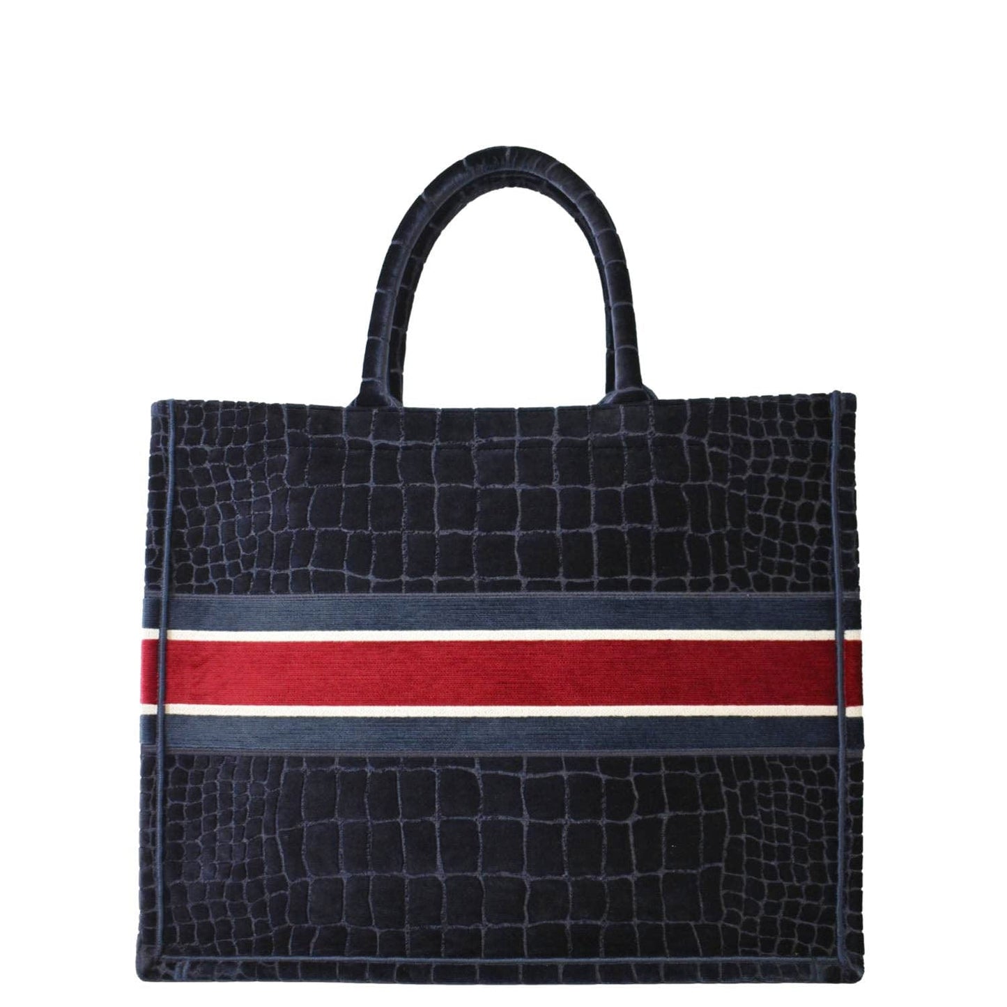 Dior Book Embossed Velvet Tote Bag Navy Large