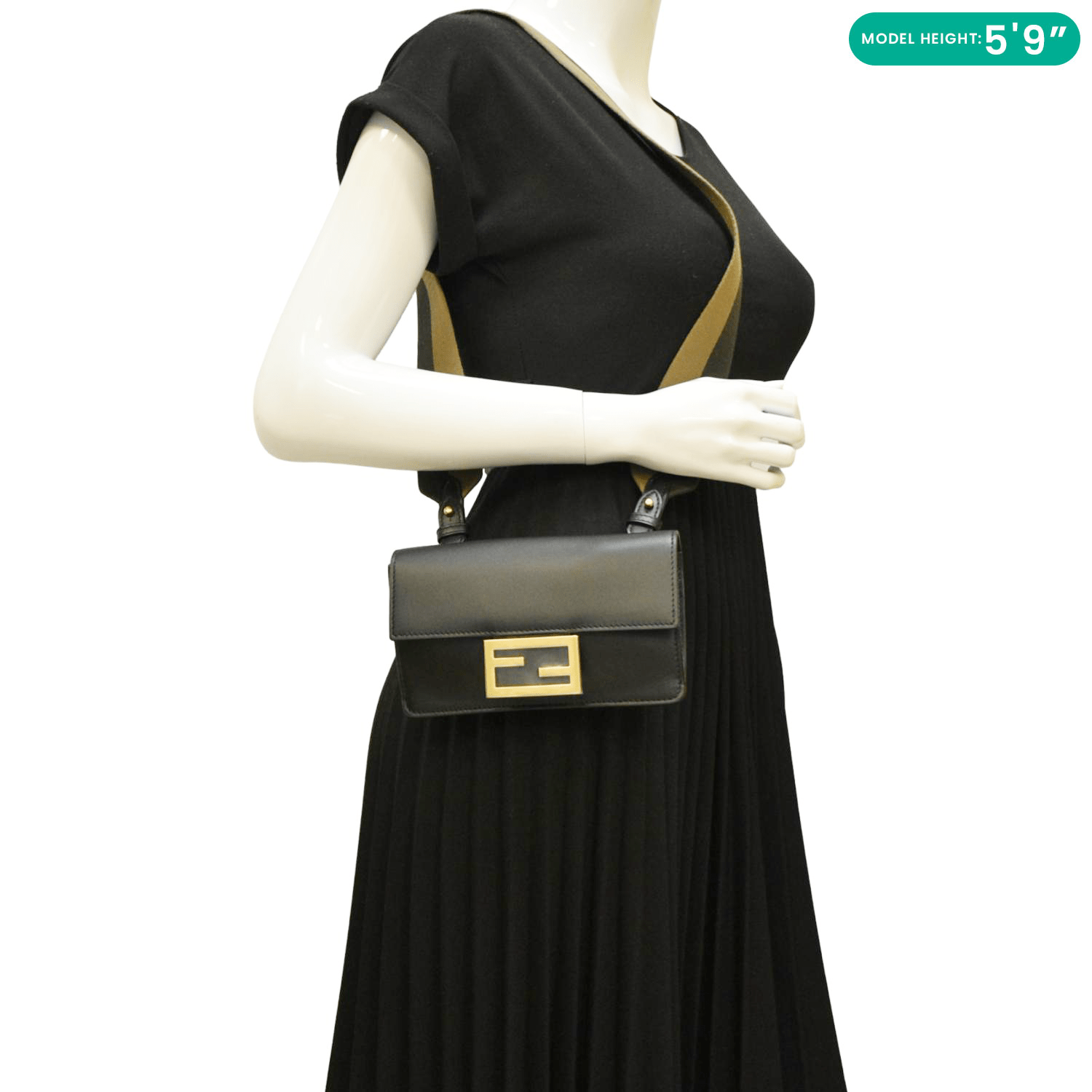 Fendi Flat Baguette Shoulder Bag Leather Black Mini Shoes
