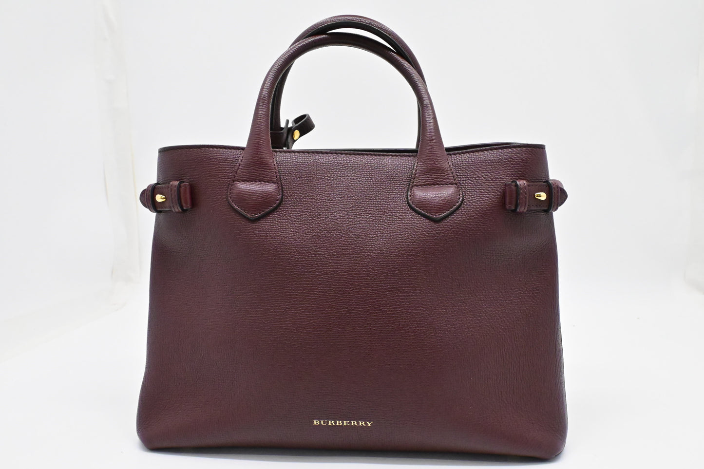 Burberry Banner Ho Check Tote In Burgundy Leather Medium Tote Bag