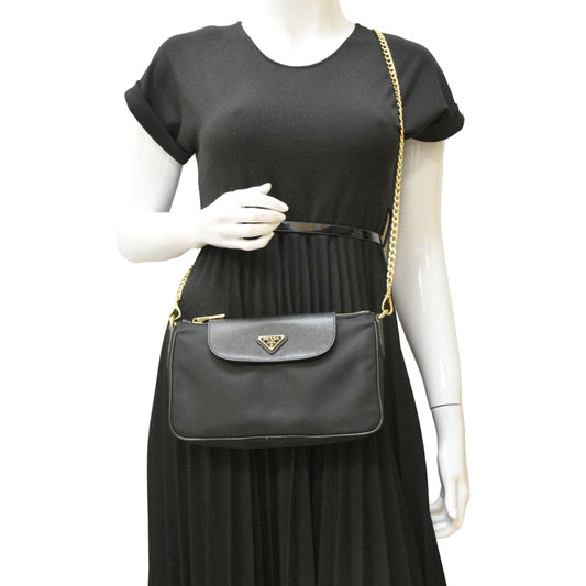 Prada Tessuto Crossbody Bag Saffiano Black Small