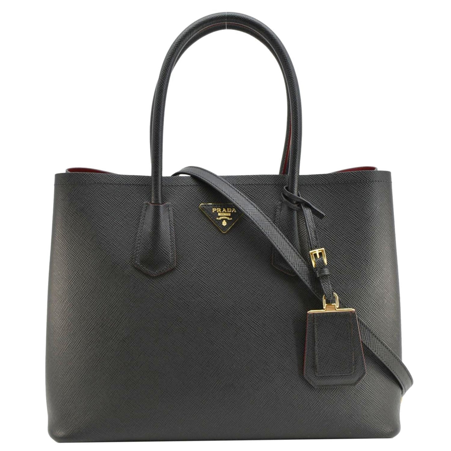 Double Handle Saffiano Tote Bag Leather Black