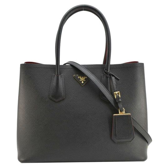 Double Handle Saffiano Tote Bag Leather Black