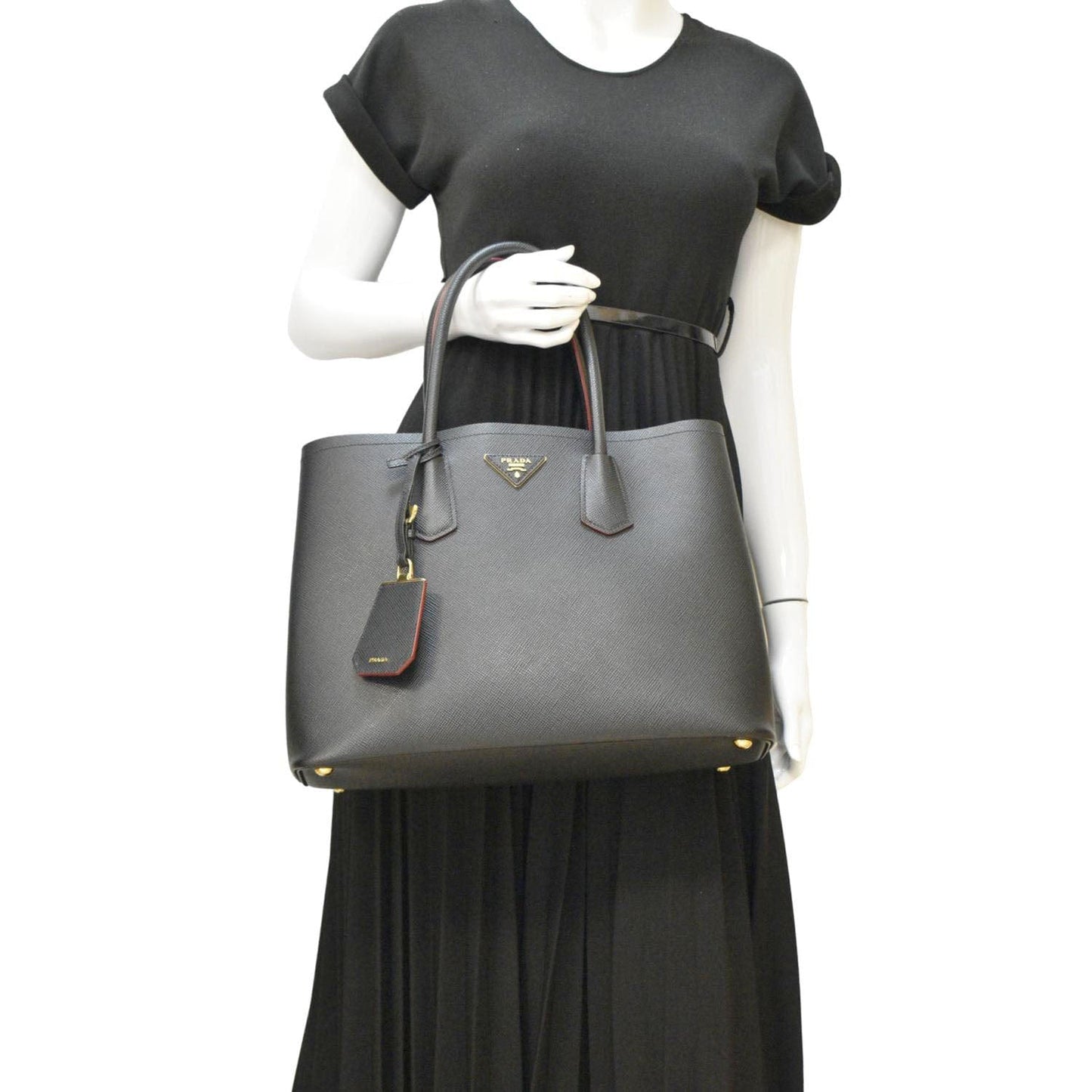 Double Handle Saffiano Tote Bag Leather Black