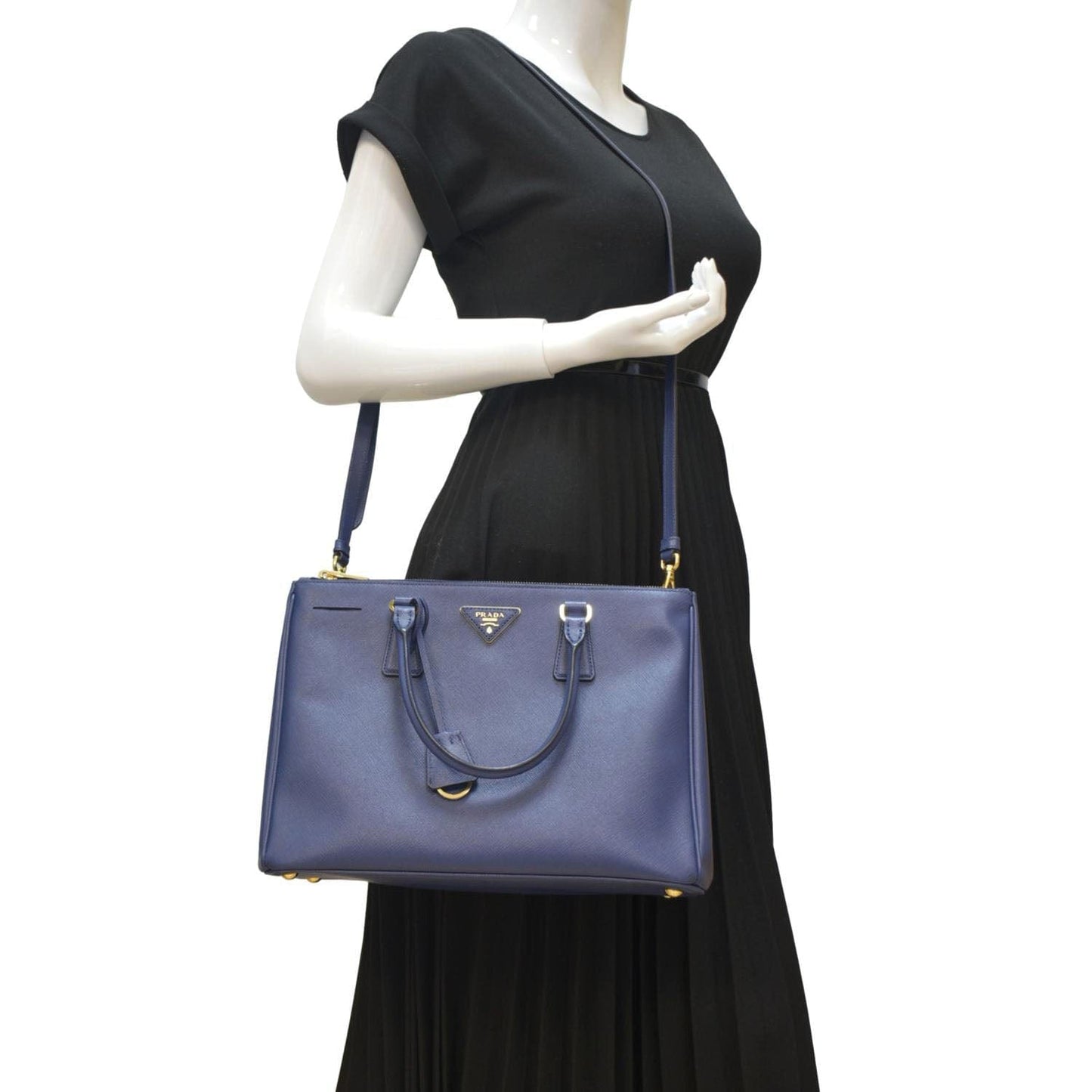 Prada Galleria Double Zip Tote Bag Leather Saffiano Blue