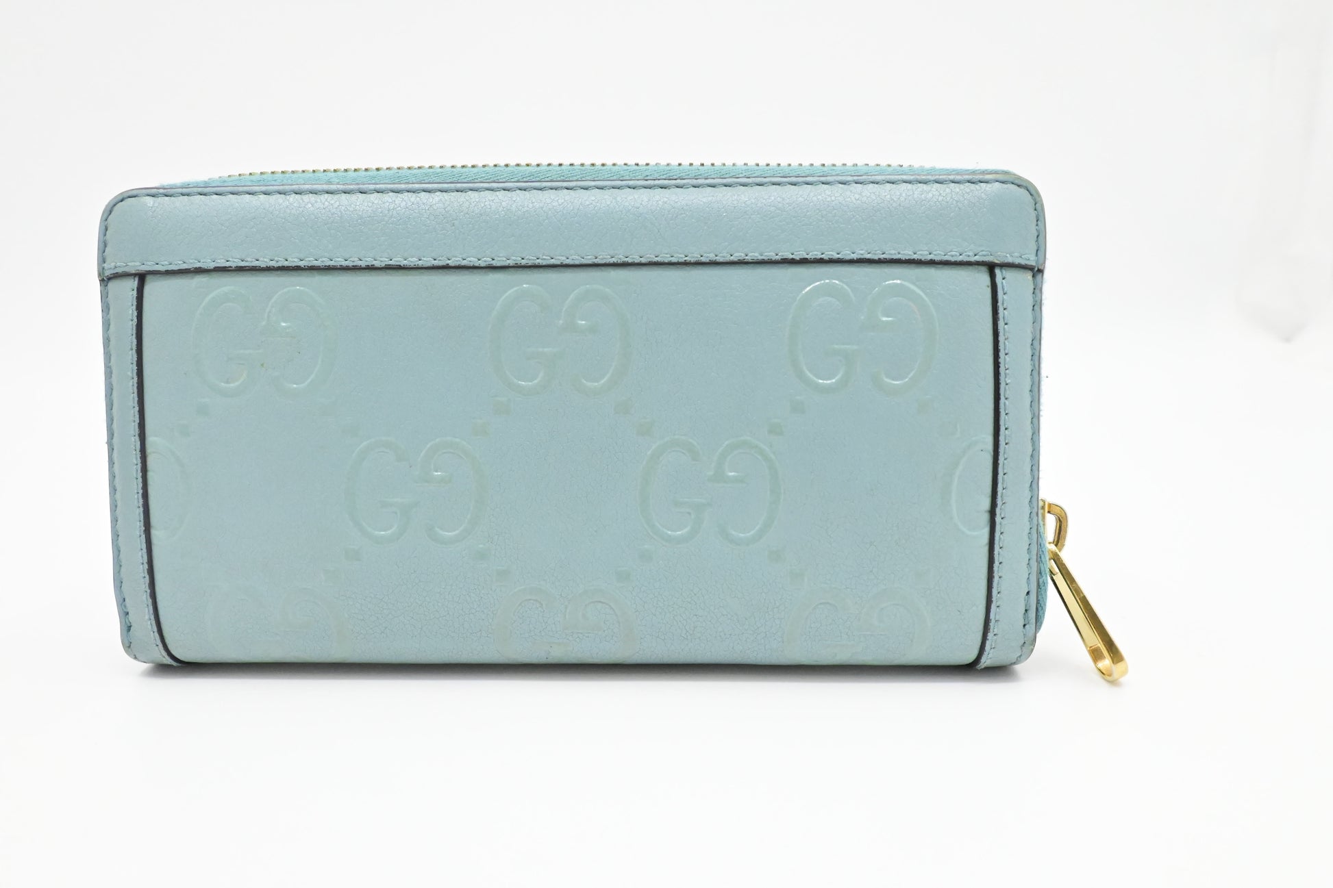 Gucci Long Zippy Light Leather Blue Wallet Case