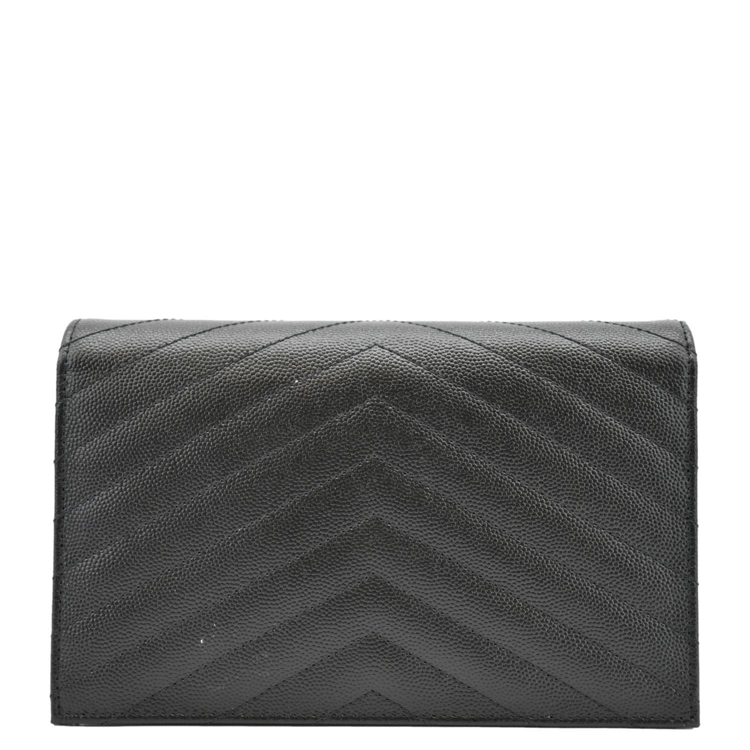 YSL Saint Laurent Yves Envelope Grain De Poudre Crossbody Bag Leather Monogram Black