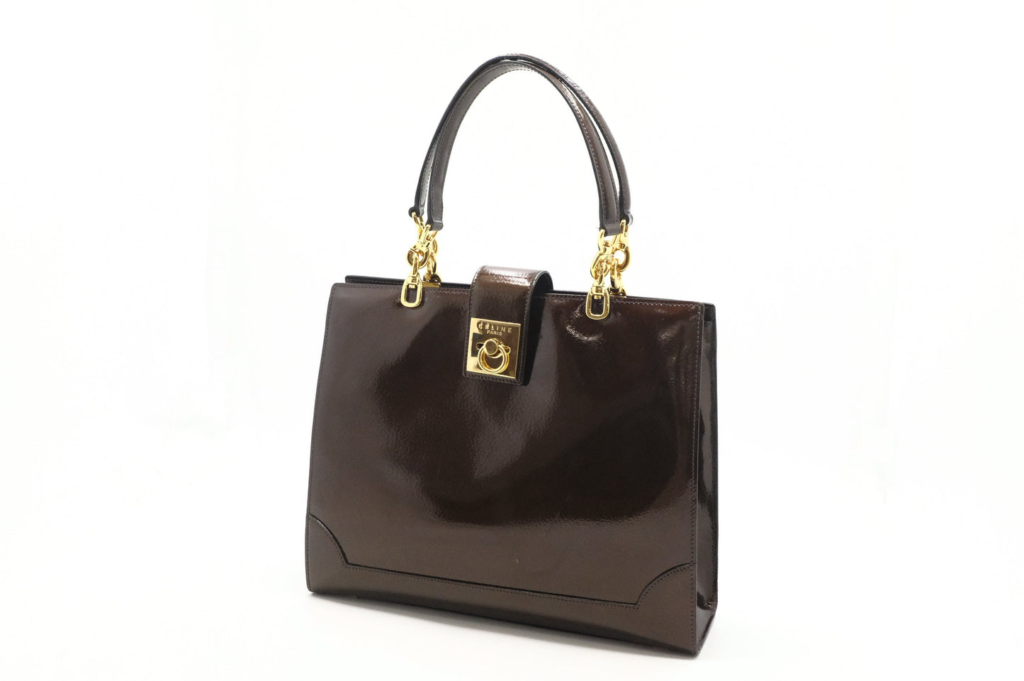 Celine Handbag In Patent Leather Brown Travel Bag