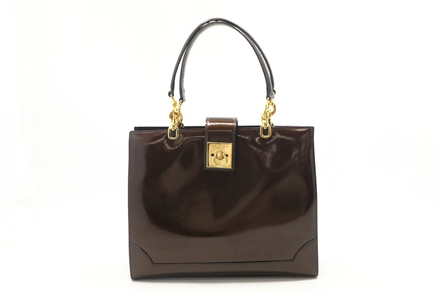 Celine Handbag In Patent Leather Brown Travel Bag