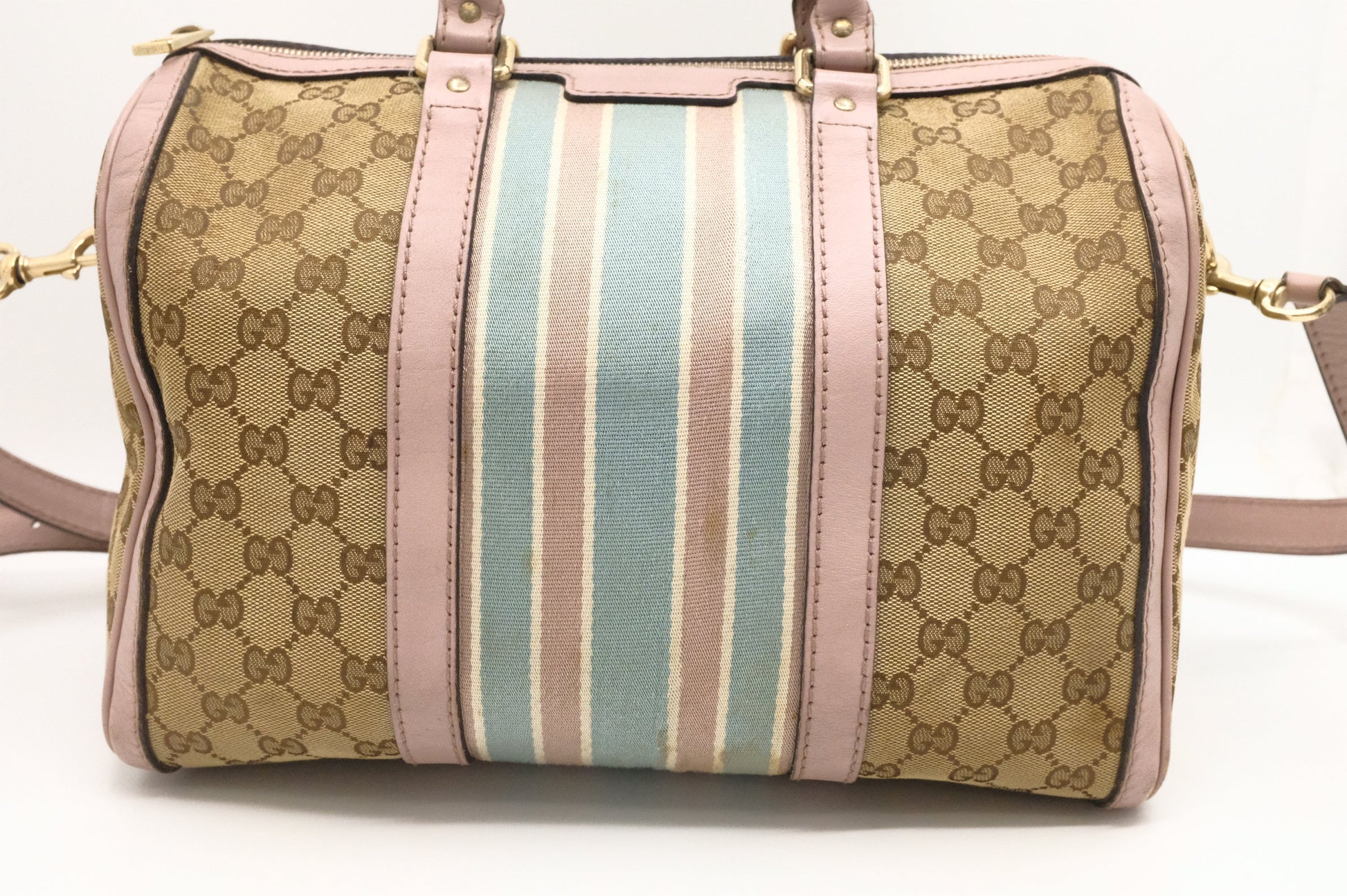 Gucci Boston GG & Light Leather Canvas Pink Travel Bag