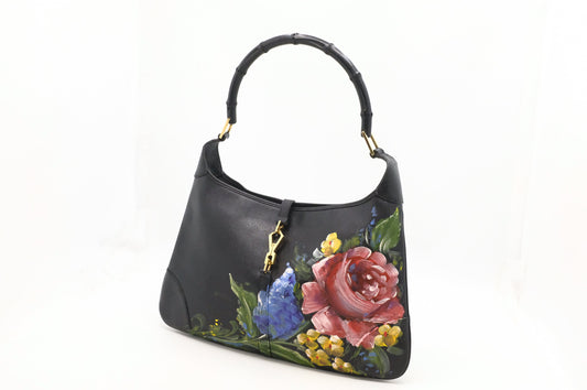 Gucci Jackie Floral Leather Black Shoulder Bag