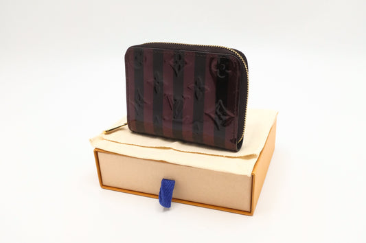 Louis Vuitton Zippy Coin Purse Amarante Rayures Vernis Leather Wallet Case