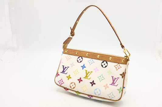 Louis Vuitton Pochette Accessoires Monogram Canvas White Multicolor Clutch Bag Canvas 1