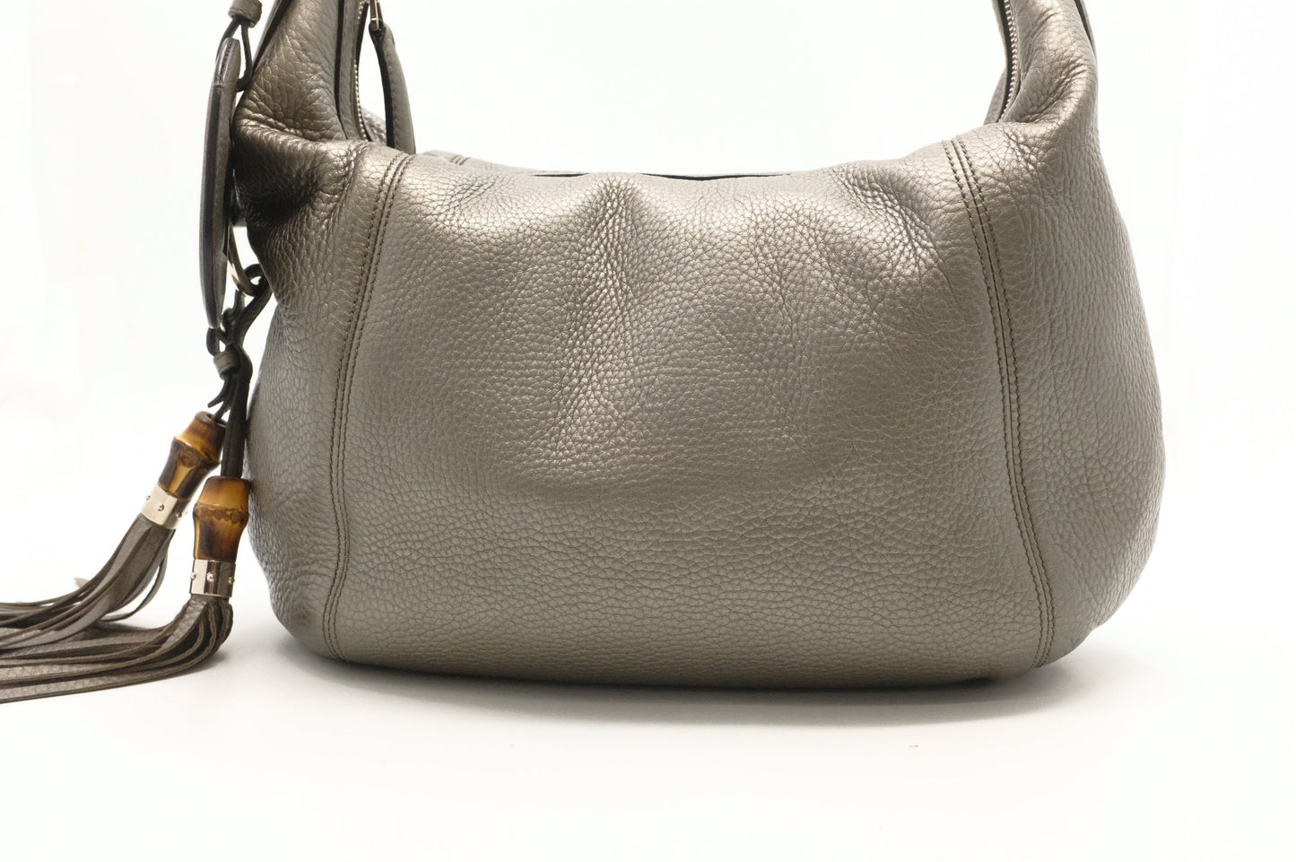 Gucci Techno Horsebit Leather Silver Hobo Bag