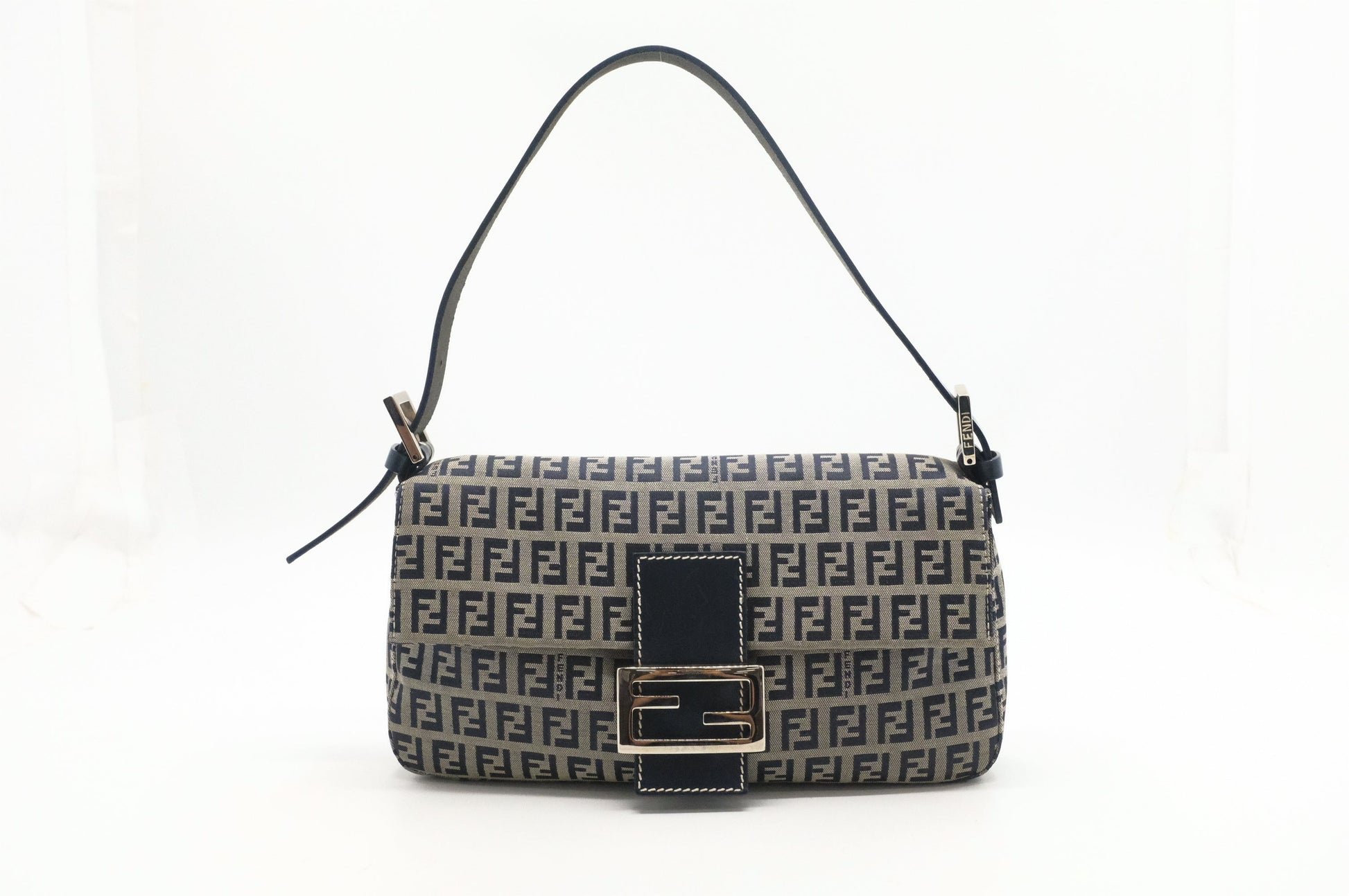 Fendi Baguette In Zucca Handbag Canvas Navy Shoulder Bag