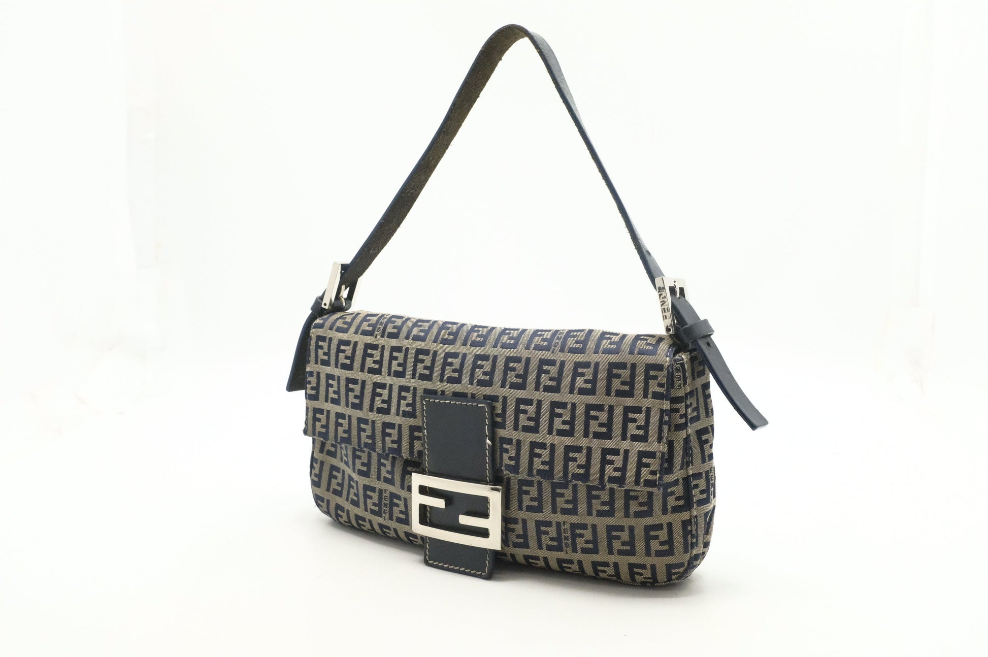 Fendi Baguette In Zucchino Handbag Canvas Navy Shoulder Bag