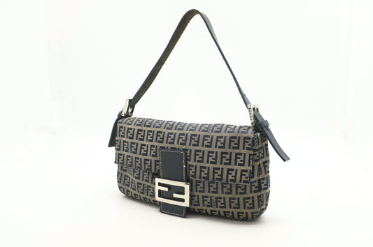 Fendi Baguette In Zucchino Handbag Canvas Navy Shoulder Bag
