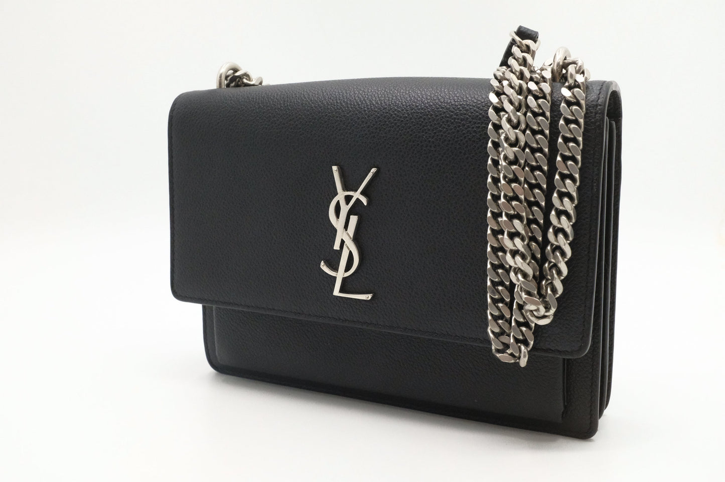YSL Saint Laurent Sunset Crossbody In Leather Black Crossbody Bag