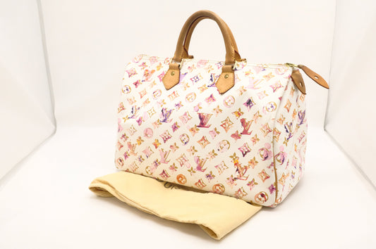 Louis Vuitton Speedy 35 Watercolor Monogram White Canvas Handbag
