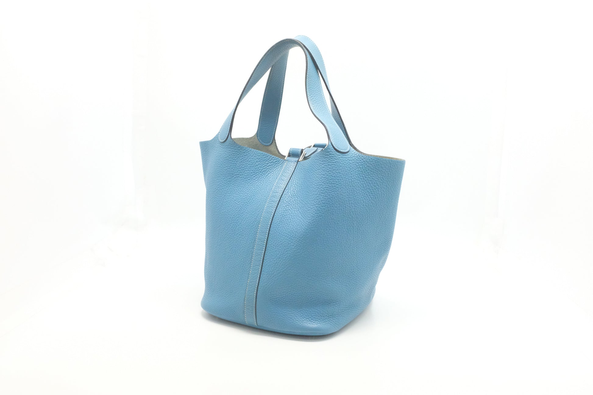 Hermes Picotin In Jean Handbag Leather Blue Travel Bag