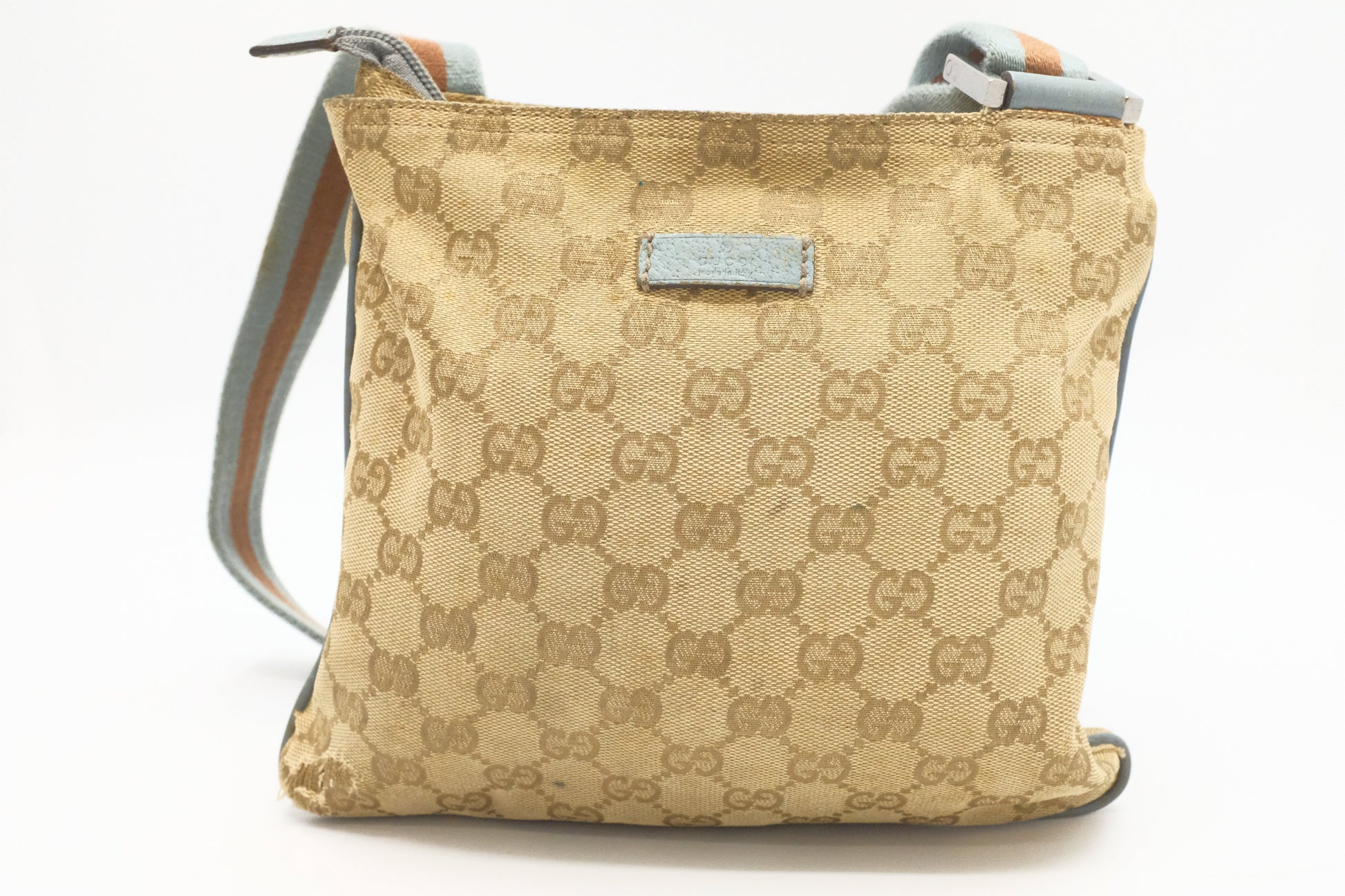 Gucci GG Leather Canvas Blue Crossbody Bag