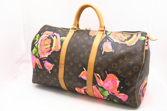 Louis Vuitton x Stephen Spro Keepall 50 Roses Monogram Canvas Travel Bag