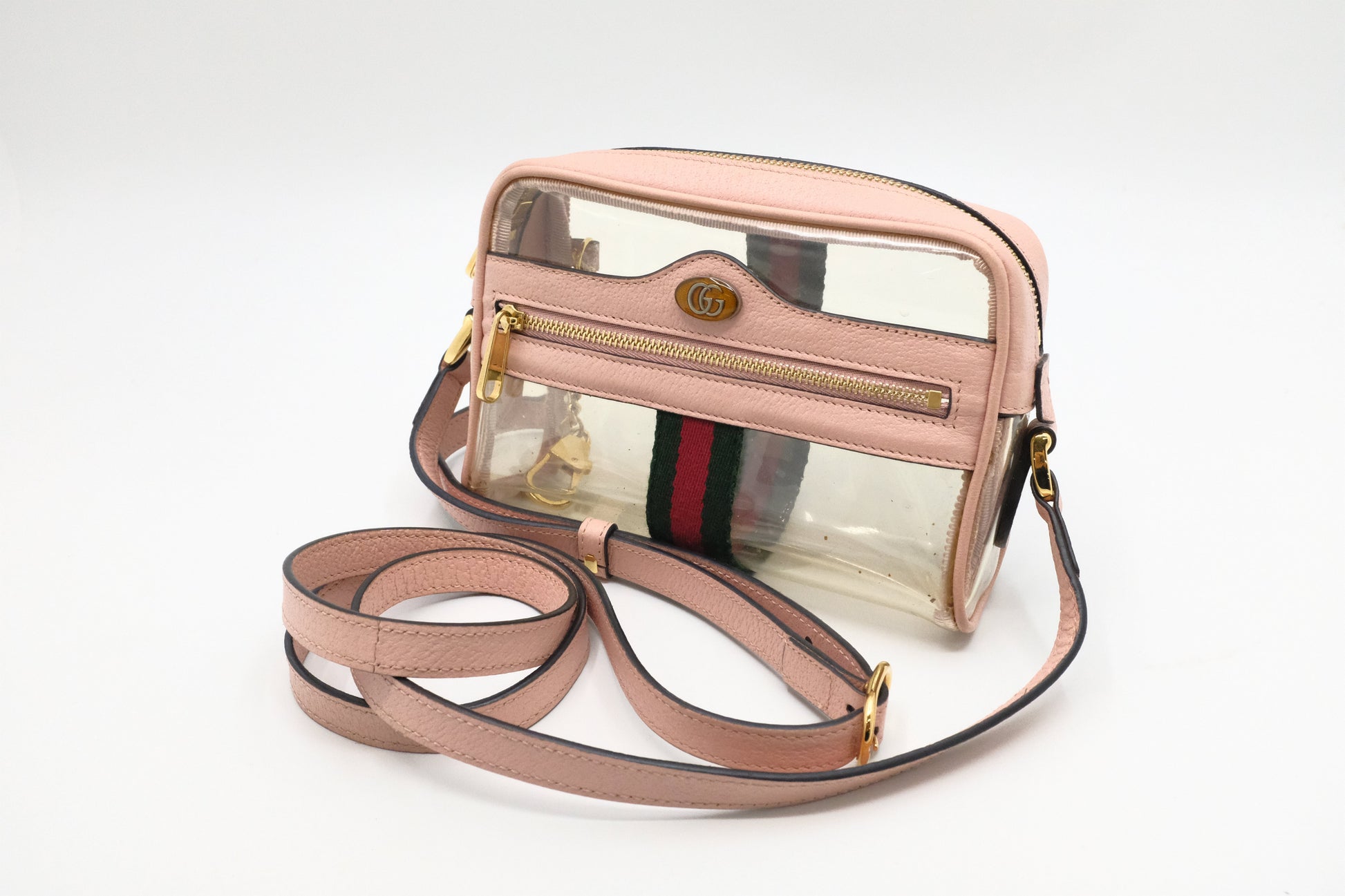Gucci Ophidia Clear Vinyl & Leather Pink Crossbody Bag