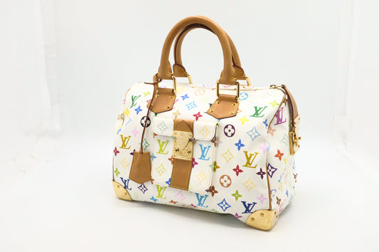 Louis Vuitton Speedy 30 Monogram Multicolor White Canvas Handbag