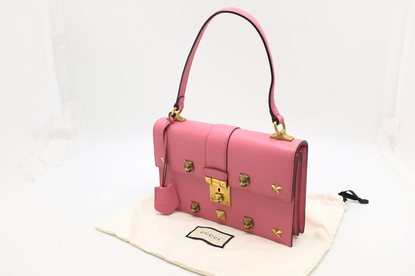 Gucci Cat Lock Leather Pink Shoulder Bag