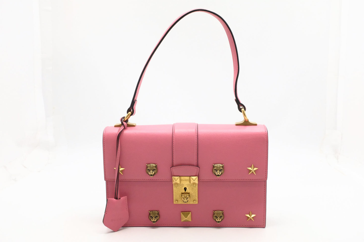 Gucci Cat Lock Leather Pink Shoulder Bag