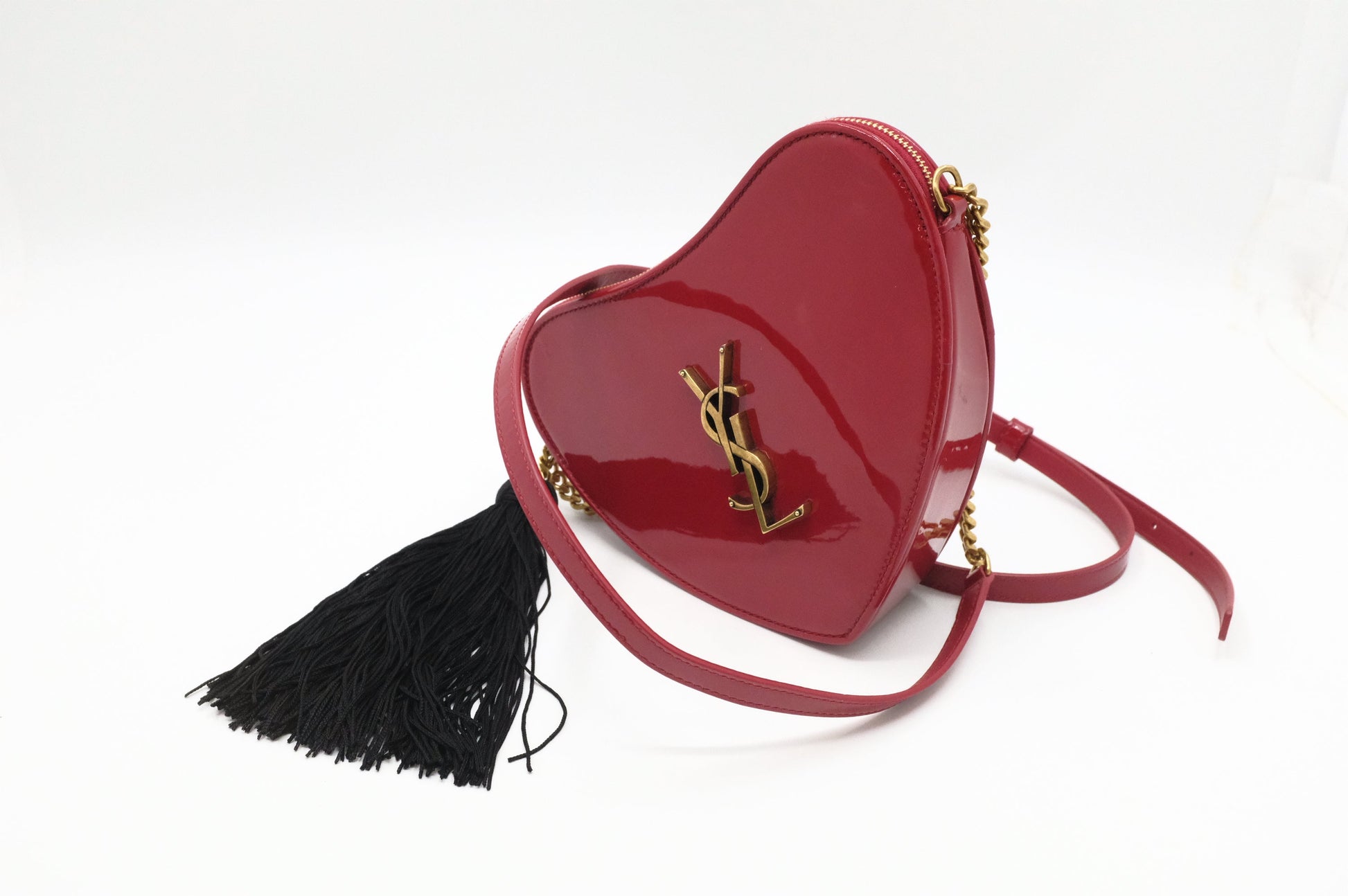 YSL Saint Laurent Heart Crossbody In Patent Leather Red Crossbody Bag