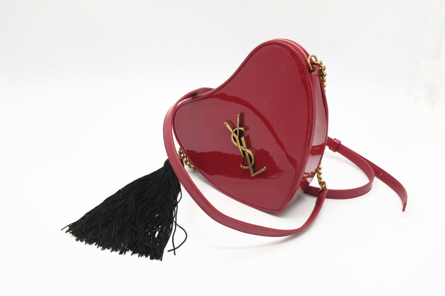 YSL Saint Laurent Heart Crossbody In Patent Leather Red Crossbody Bag