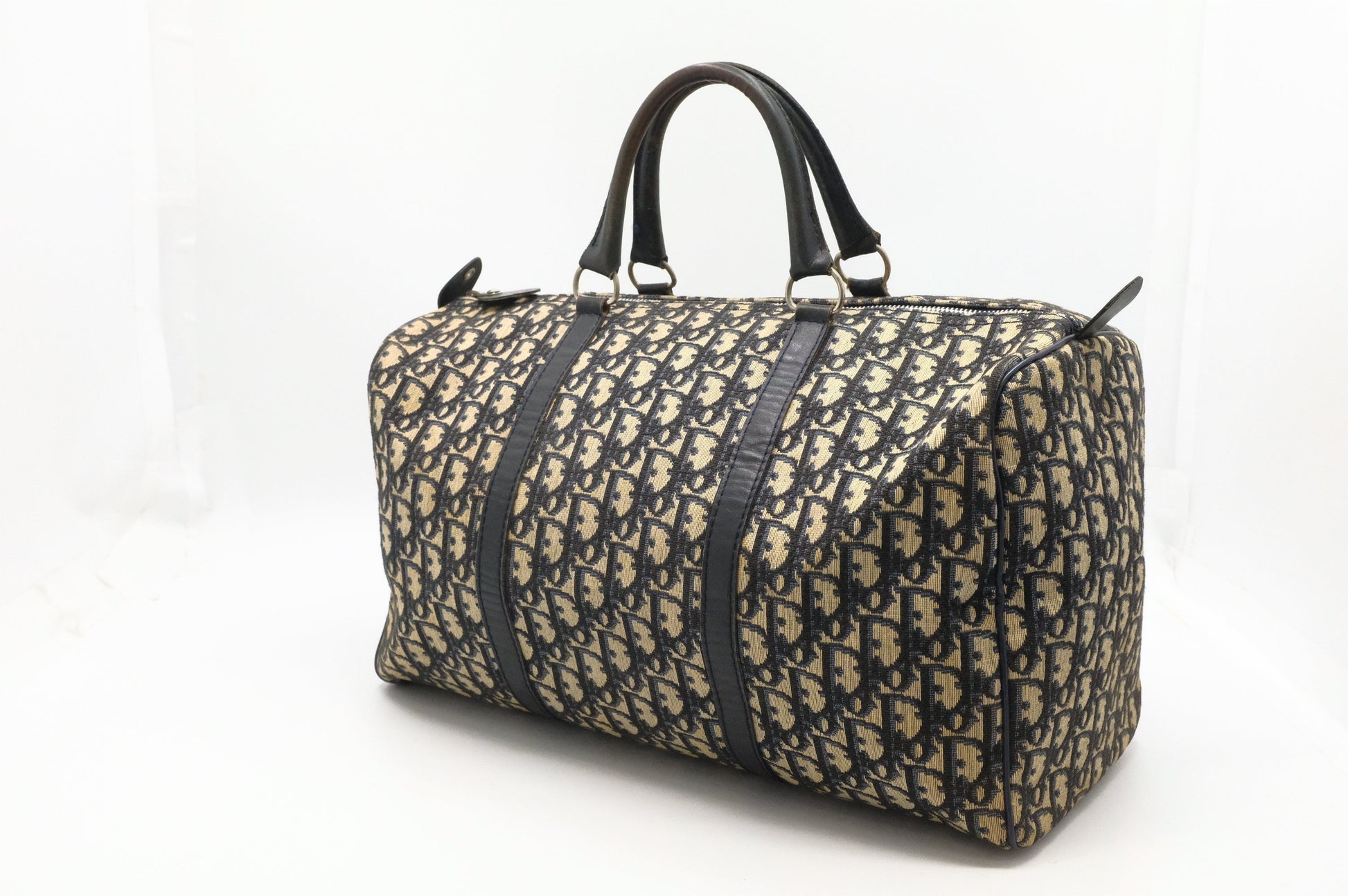 Dior Boston Bag In Navy Oblique Canvas Travel Bag