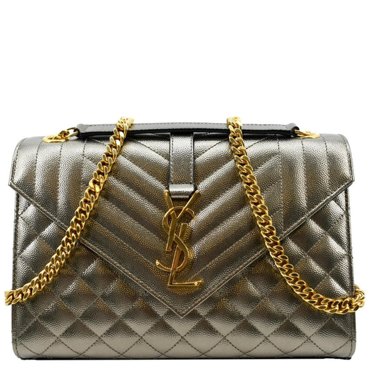 YSL Saint Laurent Saint Envelope Shoulder Bag Metallic Leather Matelasse