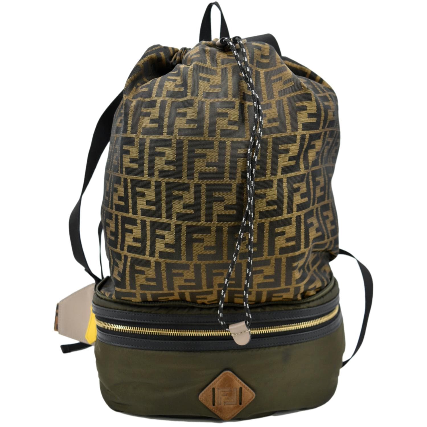 Fendi Convertible Backpack Bag Khaki Canvas Monogram