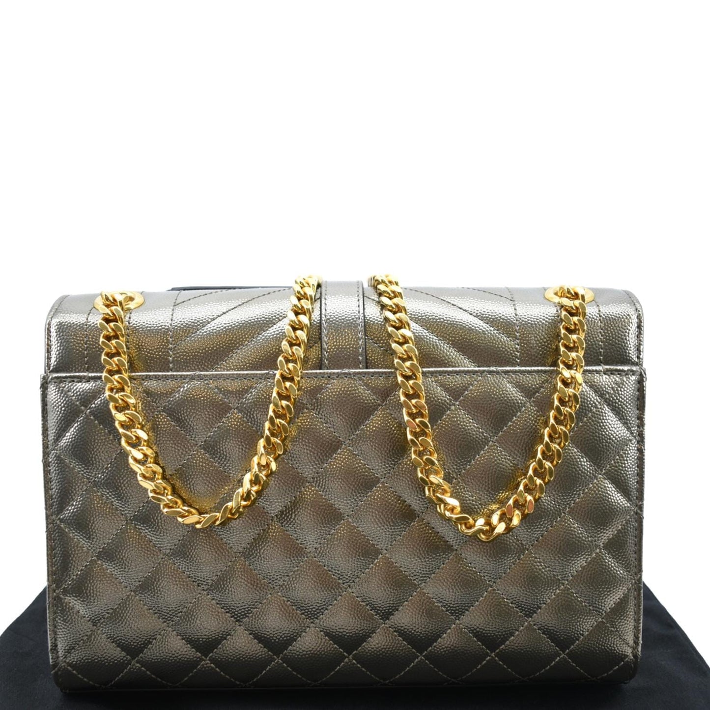 YSL Saint Laurent Yves Envelope Shoulder Bag Metallic Leather Matelasse Medium