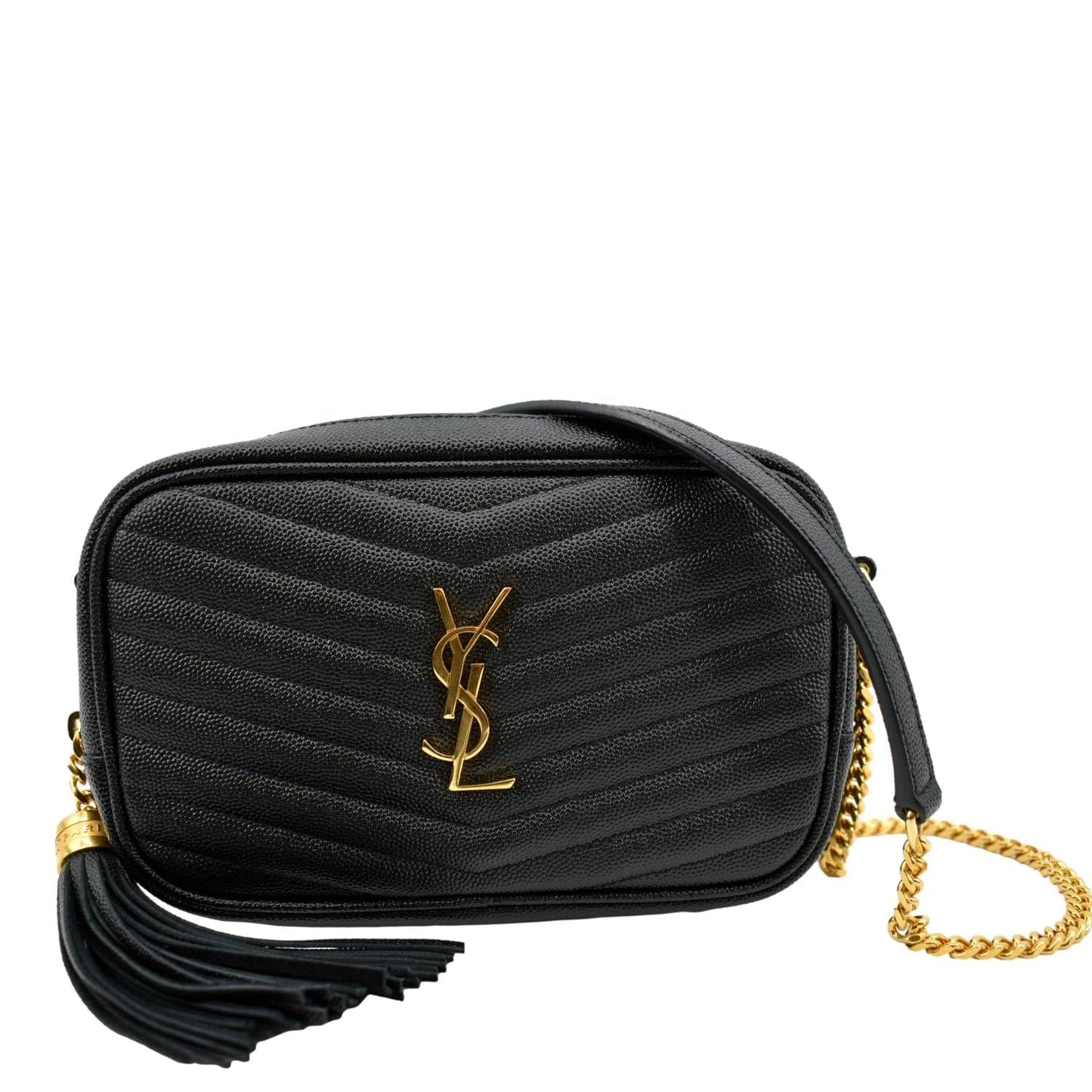 YSL Saint Laurent Yves Lou Camera Crossbody Bag Leather Black Mini