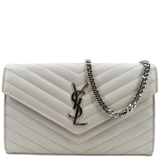 YSL Saint Laurent Saint Grain De Poudre Envelope Bag White Chain Travel Bag