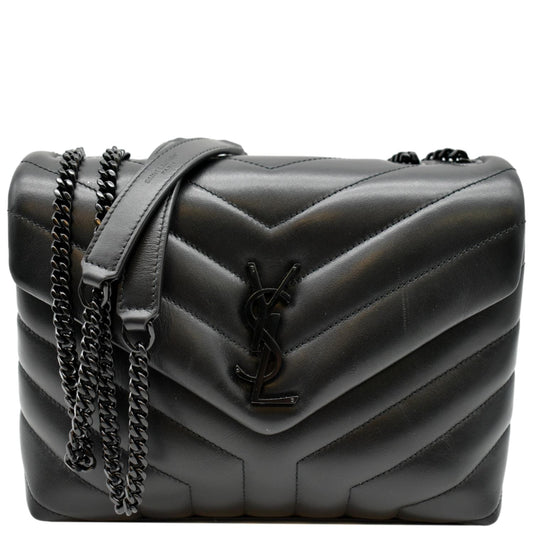 YSL Saint Laurent Saint Loulou Calfskin Shoulder Bag Leather Black