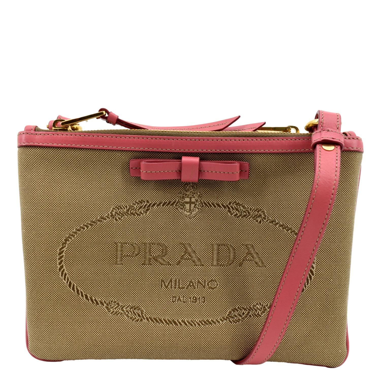 Jacquard Fabric Trim Crossbody Bag Brown