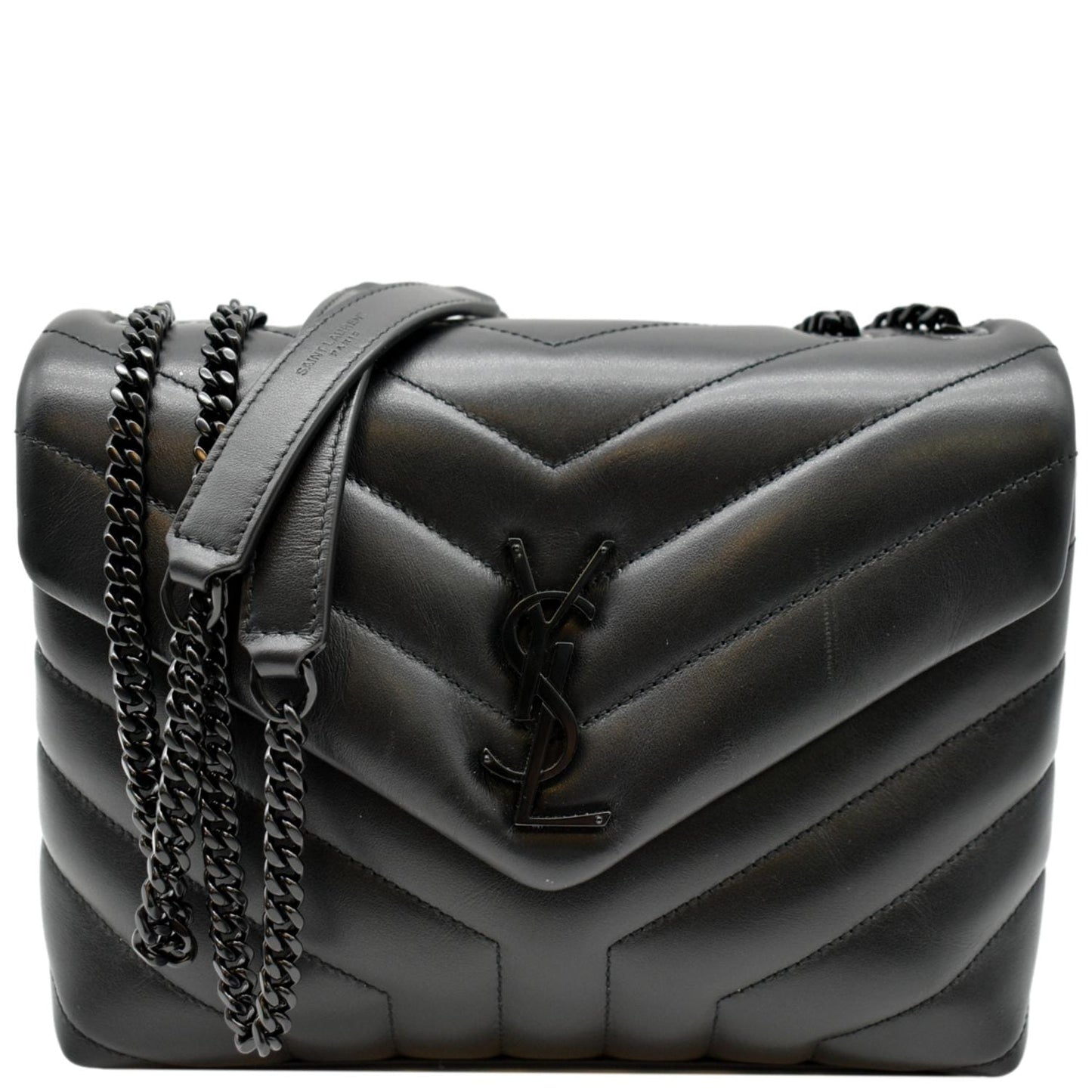 YSL Saint Laurent Yves Loulou Calfskin Shoulder Bag Leather Black Small