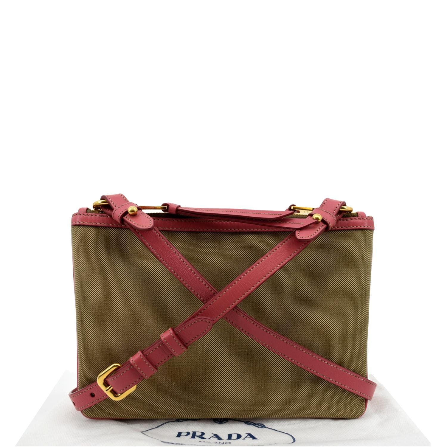 Jacquard Fabric Trim Crossbody Bag Brown