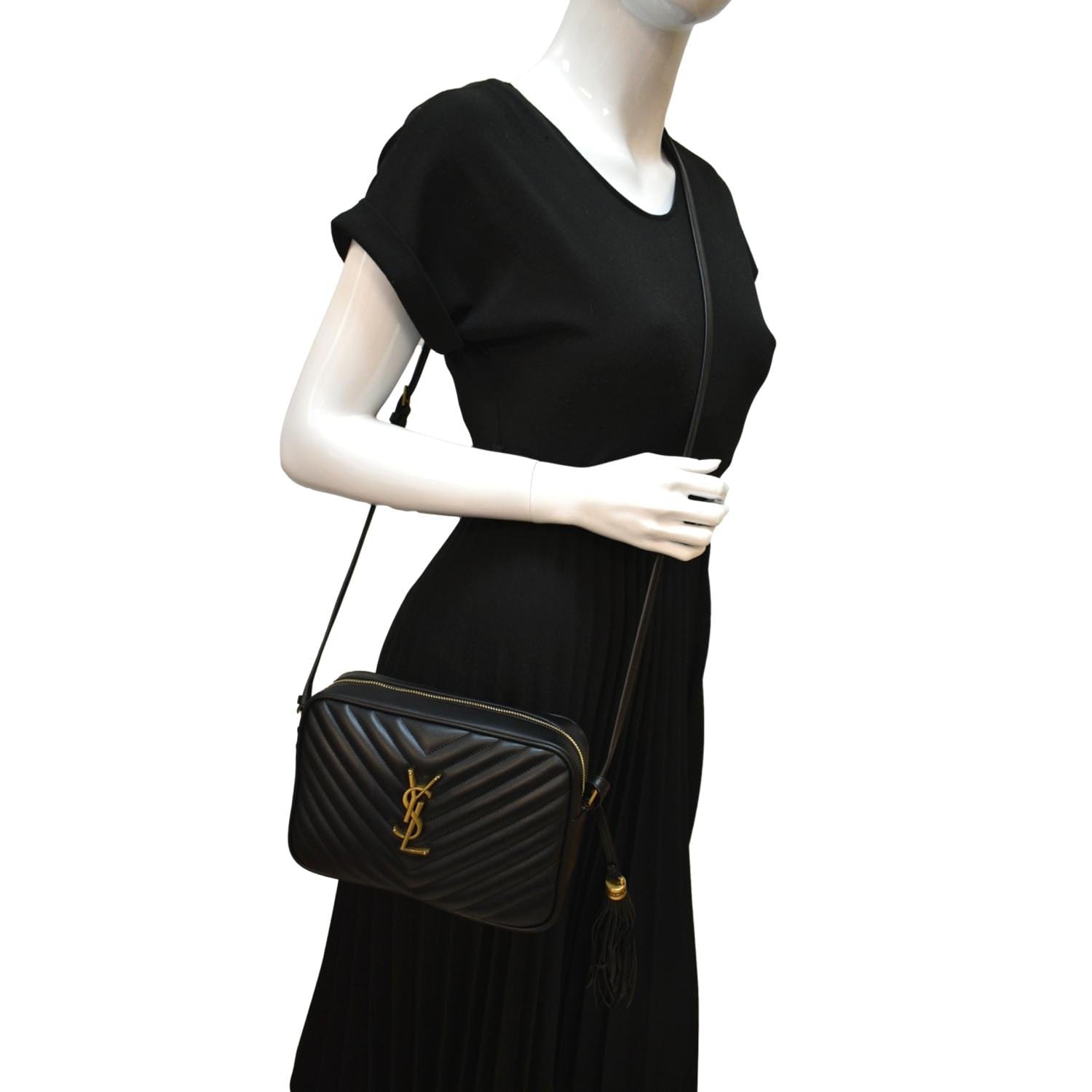 YSL Saint Laurent Yves Lou Camera Chevron Crossbody Bag Leather Black Lou Camera 2