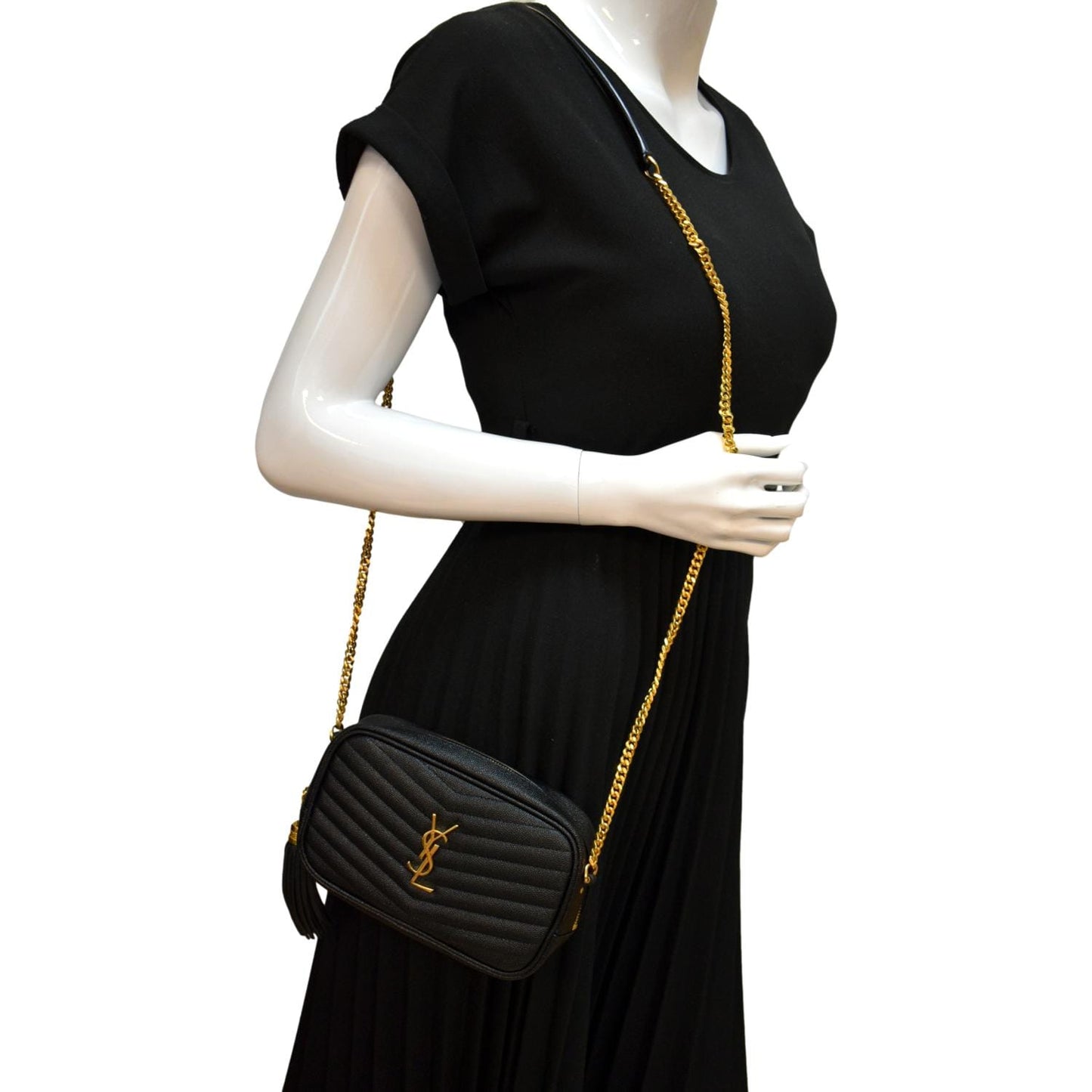 YSL Saint Laurent Yves Lou Camera Crossbody Bag Leather Black Mini
