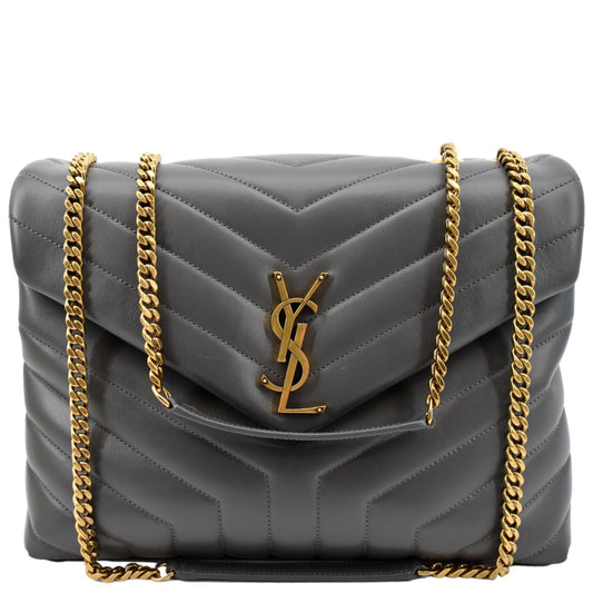 YSL Saint Laurent Saint Loulou Chain Shoulder Bag Dark Gray Leather Matelasse