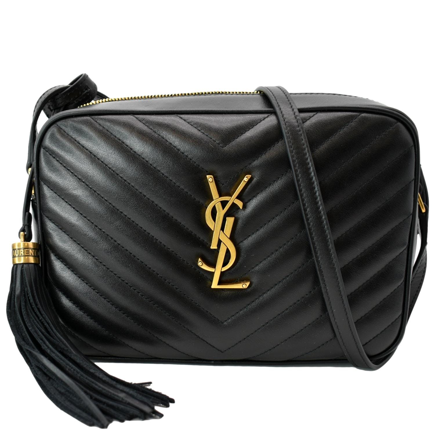 YSL Saint Laurent Yves Lou Chevron Camera Crossbody Bag Leather Black 5