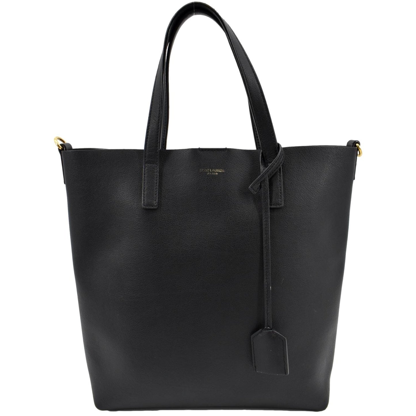 YSL Saint Laurent Yves Supple Shopping Tote Bag Leather Black Toy
